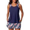 imageSummer Mae Blouson Tankini Swimsuits for Women 2026 Tummy Control Two Piece Bathing Suits with Sporty Pockets Swim ShortsAbstract Star Flag