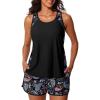 imageSummer Mae Blouson Tankini Swimsuits for Women 2026 Tummy Control Two Piece Bathing Suits with Sporty Pockets Swim ShortsBlack Paisley