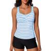 imageSummer Mae Tankini Swimsutis for Women 2026 Two Piece Tummy Control Bathing Suits Shirred Striped TwistFront Swim SuitsBlue