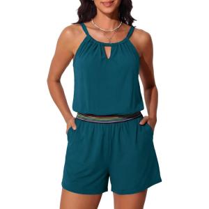 imageSummer Mae Swim Rompers for Women One Piece Swimsuit VWired Blouson Bathing Suit with Pockets High Neck Swimwear 2026Teal