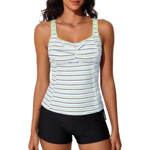 imageSummer Mae Tankini Swimsutis for Women 2026 Two Piece Tummy Control Bathing Suits Shirred Striped TwistFront Swim SuitsGreen