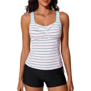 imageSummer Mae Tankini Swimsutis for Women 2026 Two Piece Tummy Control Bathing Suits Shirred Striped TwistFront Swim SuitsPink