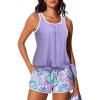 image:imageSummer Mae Blouson Womens Tankini Swimsuits with Shorts Tummy Control Bathing Suits Side Pockets 2026Powder Blue Floral