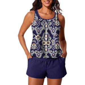 image:imageSummer Mae Blouson Womens Tankini Swimsuits Tummy Control Modest 2025 Two Piece with Sporty Pockets Bathing SuitsBeautiful Crown