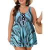 image:imageSummer Mae Plus Size Swimsuit for Women with Tie Two Piece Tummy Control Tankini Flowy Bathing Suit 2025 Swim Dress Shorts Blue Pearl 20 Plus