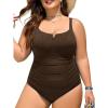 image:imageSummer Mae Ribbed Plus Size One Piece Swimsuit Women Tummy Control VWired Bathing Suit 2025 Swimwear Brown 22 Plus