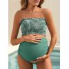 image:imageSummer Mae Maternity High Waist Bikini Swimsuit Two Piece Ruffled Hem Cute Bathing Suit Floral Pregnancy SwimwearGreen Floral