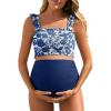 image:imageSummer Mae Maternity High Waist Bikini Swimsuit Two Piece Ruffled Hem Cute Bathing Suit Floral Pregnancy SwimwearWhite Floral