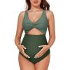 image:imageSummer Mae Maternity Cutout One Piece Swimsuit Twist Front CrissCross Bathing Suit High Waisted Pregnancy SwimwearGreen