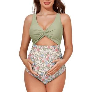 image:imageSummer Mae Maternity Cutout One Piece Swimsuit Twist Front CrissCross Bathing Suit High Waisted Pregnancy SwimwearYellow Flower