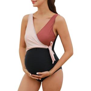 image:imageSummer Mae Maternity Swimsuit One Piece Tie Front Bathing Suit V Neck Pregnancy Swimwear High Cut