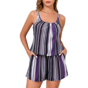 image:imageSummer Mae Swim Romper Womens One Piece Swimsuits with Pockets 2026 Blouson Modest Bathing SuitsPurple Boho