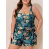 image:imageSummer Mae Plus Size Swim Romper One Piece Swimsuit Women Blouson Bathing Suit with Pockets 2026 Modest SwimwearYellow Flowers Green Leaves