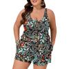 image:imageSummer Mae Plus Size Swim Romper One Piece Swimsuit Women Blouson Bathing Suit with Pockets 2026 Modest SwimwearColorful Cashew Flower