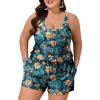 image:imageSummer Mae Plus Size Swim Romper One Piece Swimsuit Women Blouson Bathing Suit with Pockets 2026 Modest SwimwearYellow Flowers Green Leaves