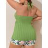 image:imageSummer Mae Ribbed Plus Size Tankini Swimsuits for Women Two Piece Bathing Suit with Pockets Shorts High Waist Swimwear Autumn Flower Clusters 18 Plus