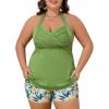 image:imageSummer Mae Ribbed Plus Size Tankini Swimsuits for Women Two Piece Bathing Suit with Pockets Shorts High Waist Swimwear Autumn Flower Clusters 18 Plus