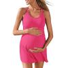 image:imageSummer Mae Ribbed Maternity One Piece Swimsuit Dress Wrap Bathing Suit with Builtin Pocket Short Swimwear Tie Knot SkirtPink