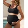image:imageSummer Mae Maternity Bikini Swimsuit Wide Straps Ruched High Waisted Two Piece Bathing Suit Scoop Neck Pregnancy SwimwearBlack