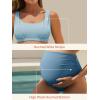 image:imageSummer Mae Maternity Bikini Swimsuit Wide Straps Ruched High Waisted Two Piece Bathing Suit Scoop Neck Pregnancy SwimwearBlue Color Blocking