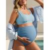 image:imageSummer Mae Maternity Bikini Swimsuit Wide Straps Ruched High Waisted Two Piece Bathing Suit Scoop Neck Pregnancy SwimwearBlue Color Blocking