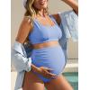 image:imageSummer Mae Maternity Bikini Swimsuit Wide Straps Ruched High Waisted Two Piece Bathing Suit Scoop Neck Pregnancy SwimwearLight Blue