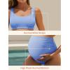 image:imageSummer Mae Maternity Bikini Swimsuit Wide Straps Ruched High Waisted Two Piece Bathing Suit Scoop Neck Pregnancy SwimwearLight Blue