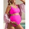 image:imageSummer Mae Maternity Bikini Swimsuit Wide Straps Ruched High Waisted Two Piece Bathing Suit Scoop Neck Pregnancy SwimwearPink