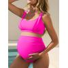 image:imageSummer Mae Maternity Bikini Swimsuit Wide Straps Ruched High Waisted Two Piece Bathing Suit Scoop Neck Pregnancy SwimwearPink