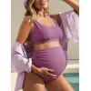 image:imageSummer Mae Maternity Bikini Swimsuit Wide Straps Ruched High Waisted Two Piece Bathing Suit Scoop Neck Pregnancy SwimwearPurple