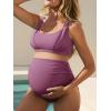 image:imageSummer Mae Maternity Bikini Swimsuit Wide Straps Ruched High Waisted Two Piece Bathing Suit Scoop Neck Pregnancy SwimwearPurple