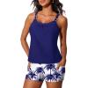 image:imageSummer Mae Womens Tankini Swimsuits 2 Piece Tummy Control Bathing Suit with Pocket Shorts Ring Linked 2025 SwimwearBlue Coconut Trees