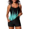 image:imageSummer Mae Womens Tankini Swimsuits 2 Piece Tummy Control Bathing Suit with Pocket Shorts Ring Linked 2025 SwimwearGradient Green Black