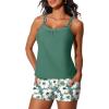 image:imageSummer Mae Womens Tankini Swimsuits 2 Piece Tummy Control Bathing Suit with Pocket Shorts Ring Linked 2025 SwimwearSolitary Silhouette Bloom