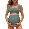 image:imageSummer Mae Maternity Bikini Swimsuit Wide Straps Ruched High Waisted Two Piece Bathing Suit Scoop Neck Pregnancy SwimwearGreen