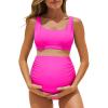image:imageSummer Mae Maternity Bikini Swimsuit Wide Straps Ruched High Waisted Two Piece Bathing Suit Scoop Neck Pregnancy SwimwearPink