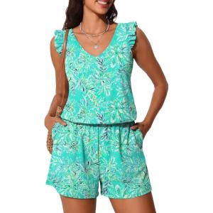 image:imageSummer Mae Ruffle Swim Romper One Piece Swimsuit Women Modest HighBack Bathing Suit with Pockets 2026 SwimwearBlue Flower Clusters