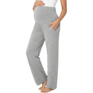 image:imageSummer Mae Viscose Maternity Pajama Pants Pregnancy Lounge Pant Soft Wide Leg Stretchy Sleepwear Trousers with PocketsLight Grey
