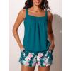 image:imageSummer Mae Blouson Womens Tankini Swimsuits 2026 Modest Tummy Control Bathing Suits Swim Shorts with Pockets for BeachHibiscus With Palm Leaves