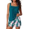 image:imageSummer Mae Blouson Womens Tankini Swimsuits 2026 Modest Tummy Control Bathing Suits Swim Shorts with Pockets for BeachHibiscus With Palm Leaves