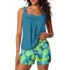 image:imageSummer Mae Blouson Womens Tankini Swimsuits 2026 Modest Tummy Control Bathing Suits Swim Shorts with Pockets for BeachTropical Green Leaves