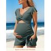 image:imageSummer Mae Ribbed Maternity One Piece Swimsuit Dress Cutout Bathing Suit with Builtin Pocket Short Swimwear Tie Knot SkirtDeep Teal