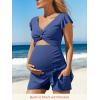 image:imageSummer Mae Ribbed Maternity One Piece Swimsuit Dress Cutout Bathing Suit with Builtin Pocket Short Swimwear Tie Knot SkirtDusty Blue