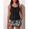 image:imageSummer Mae Blouson Womens Tankini Swimsuits with Shorts Tummy Control Bathing Suits Side Pockets 2026White Gouache Flowers