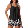 image:imageSummer Mae Blouson Womens Tankini Swimsuits with Shorts Tummy Control Bathing Suits Side Pockets 2026White Gouache Flowers
