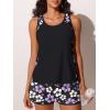 image:imageSummer Mae Blouson Tankini Swimsuits for Women 2026 Tummy Control Two Piece Bathing Suits with Sporty Pockets Swim ShortsLight Purple Floral