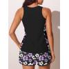 image:imageSummer Mae Blouson Tankini Swimsuits for Women 2026 Tummy Control Two Piece Bathing Suits with Sporty Pockets Swim ShortsLight Purple Floral