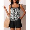 image:imageSummer Mae Blouson Womens Tankini Swimsuits 2026 Modest Tummy Control Bathing Suits Swim Shorts with Pockets for BeachWhite Conifer