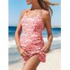 image:imageSummer Mae Ribbed Maternity One Piece Swim Dress Pregnancy Swimsuit with Builtin Bottom Swimwear Tie Knot Skirt Bathing SuitBerry Palm Fan