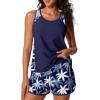 image:imageSummer Mae Blouson Tankini Swimsuits for Women 2026 Tummy Control Two Piece Bathing Suits with Sporty Pockets Swim ShortsBlue White Palms